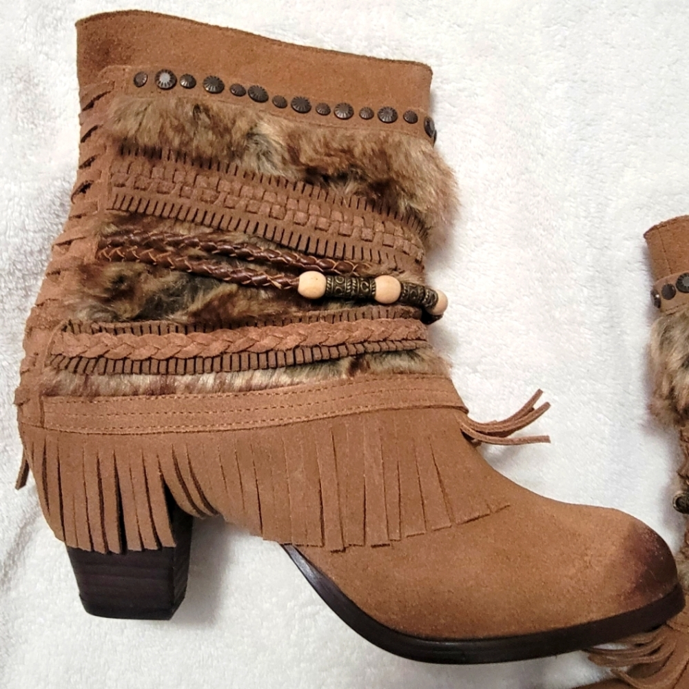 COPY - Naughty Monkey fur and fringe booties